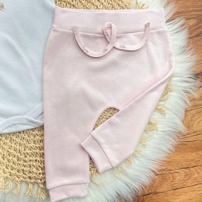 Conj. de Malha 3 peças - Galhinhos de Flores - Rosa e Branco